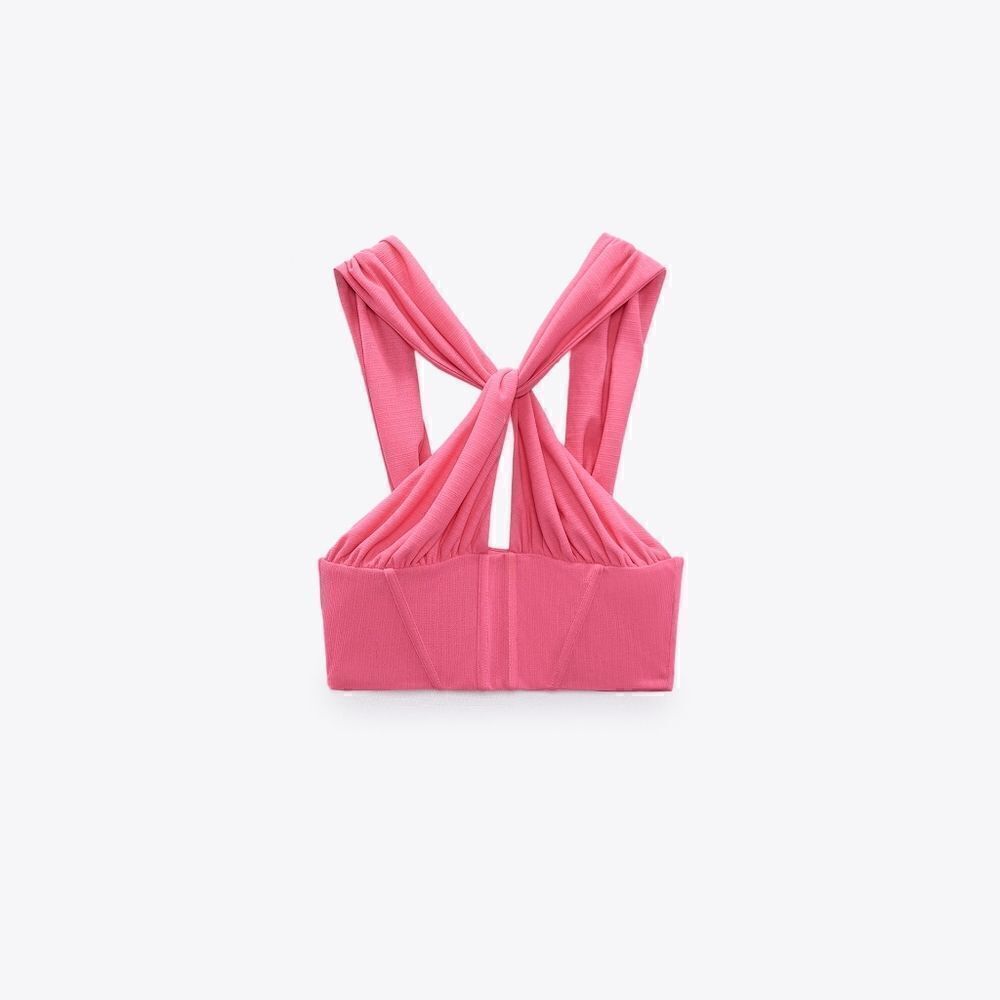 ZARA RUSHED CORSET BUSTIER TOP PINK SHEER MESH TULLE - Picture 11 of 16